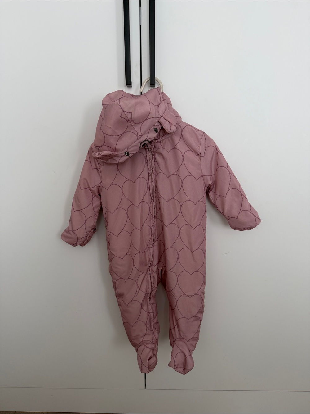 Penelope Mack Pink Heart-Print Hooded One-Piece Footie